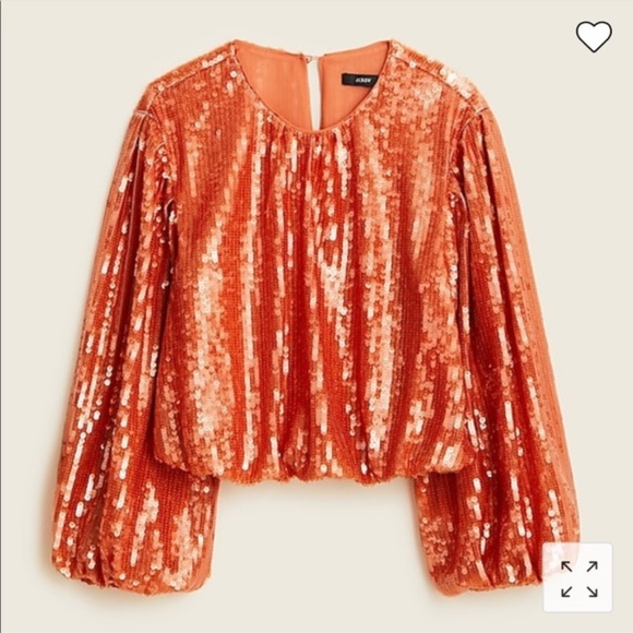J. Crew Bubble-sleeve sequin top orange M - Picture 2 of 12